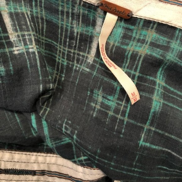 Free People Oversize Plaid Stripe Button Down Thin - Picture 8 of 8